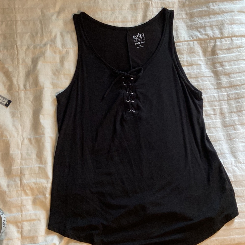black lace up tank top